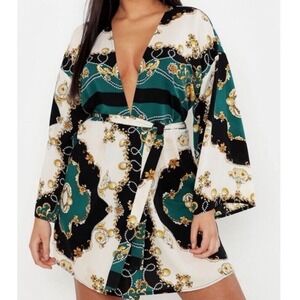 Boohoo Black and Green Patterned Mini Dress